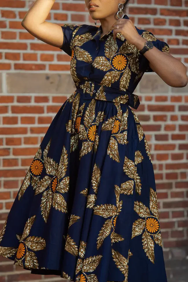 Thandiwe Navy Blue ans Brown African Print Dress