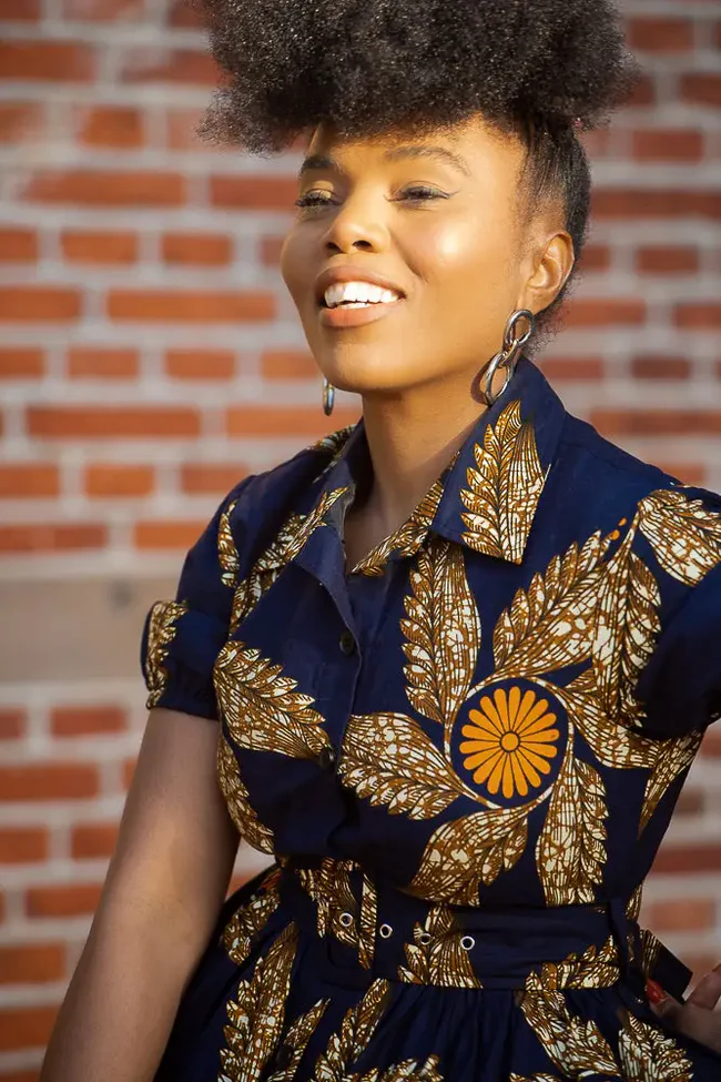 Thandiwe Navy Blue ans Brown African Print Dress